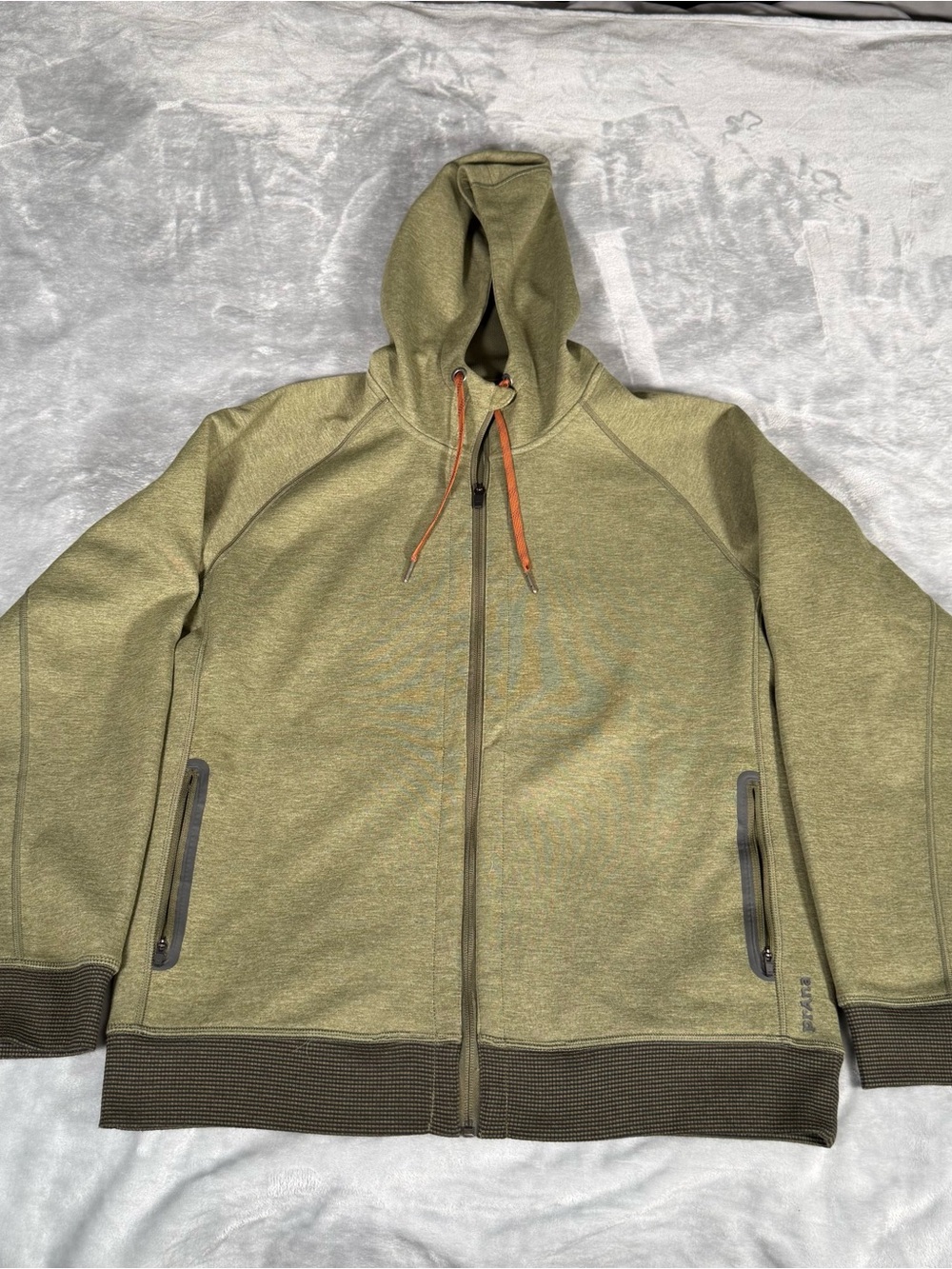 PrAna Halgren Tech Fleece Hoodie Mens L Full Zip Pocket Drawstring Green